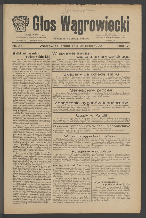 Głos Wągrowiecki. Rok&nbsp;4, 1929, numer&nbsp;56
