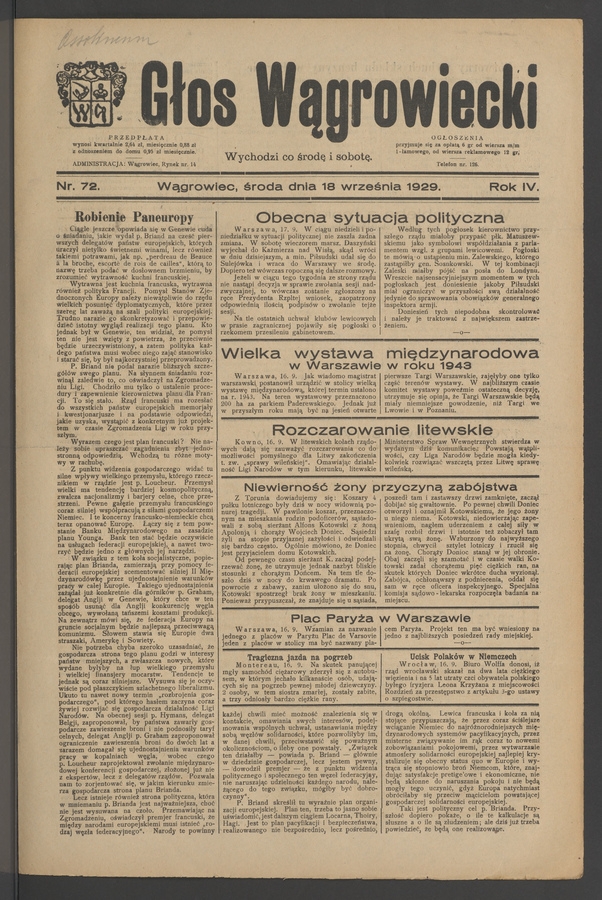 Głos Wągrowiecki. Rok 4, 1929, numer 72