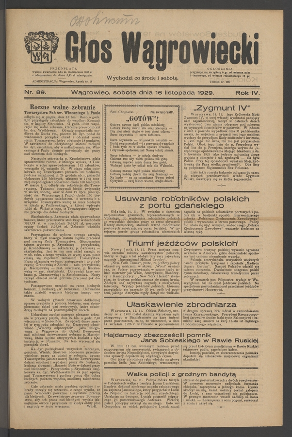 Głos Wągrowiecki. Rok&nbsp;4, 1929, numer&nbsp;89