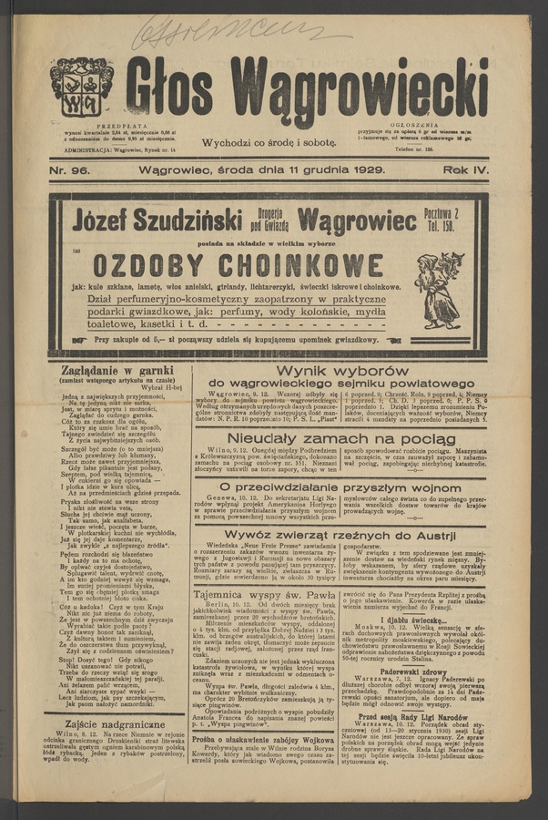 Głos Wągrowiecki. Rok&nbsp;4, 1929, numer&nbsp;96