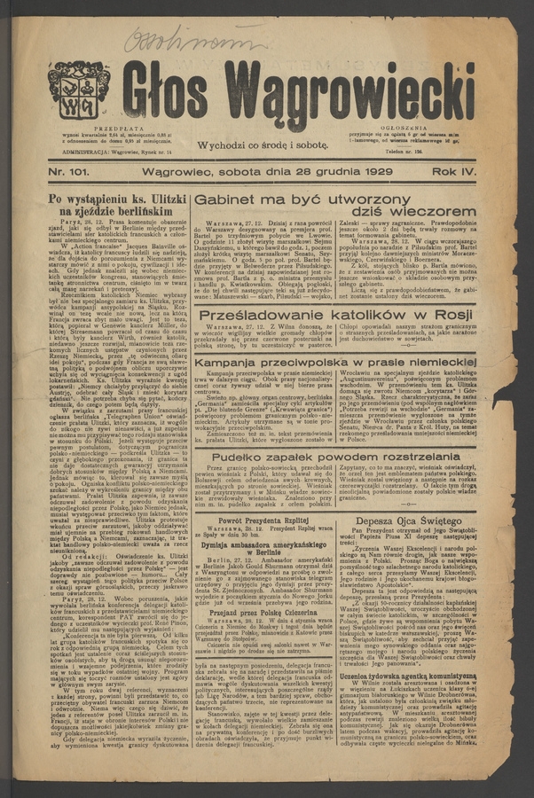 Głos Wągrowiecki. Rok 4, 1929, numer 101