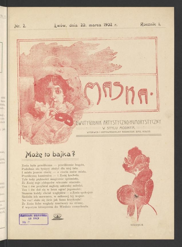 Maska&nbsp;: dwutygodnik artystyczno-humorystyczny w&nbsp;stylu modnym. Rocznik&nbsp;1, 1902, numer&nbsp;2