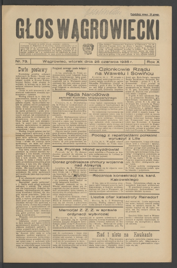 Głos Wągrowiecki. Rok&nbsp;10, 1935, numer&nbsp;73