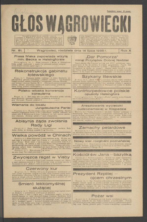Głos Wągrowiecki. Rok&nbsp;10, 1935, numer&nbsp;81